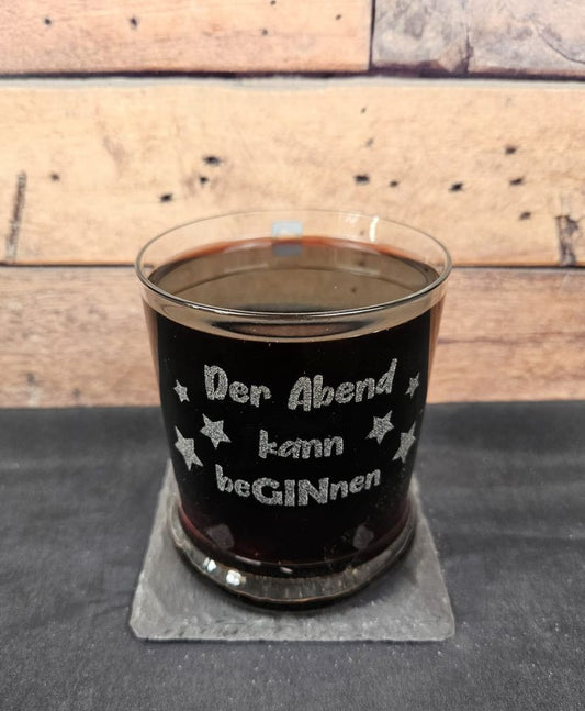 Gin Glas Gin Tonic Glas mit Gravur "Der Abend kann beGINnen"