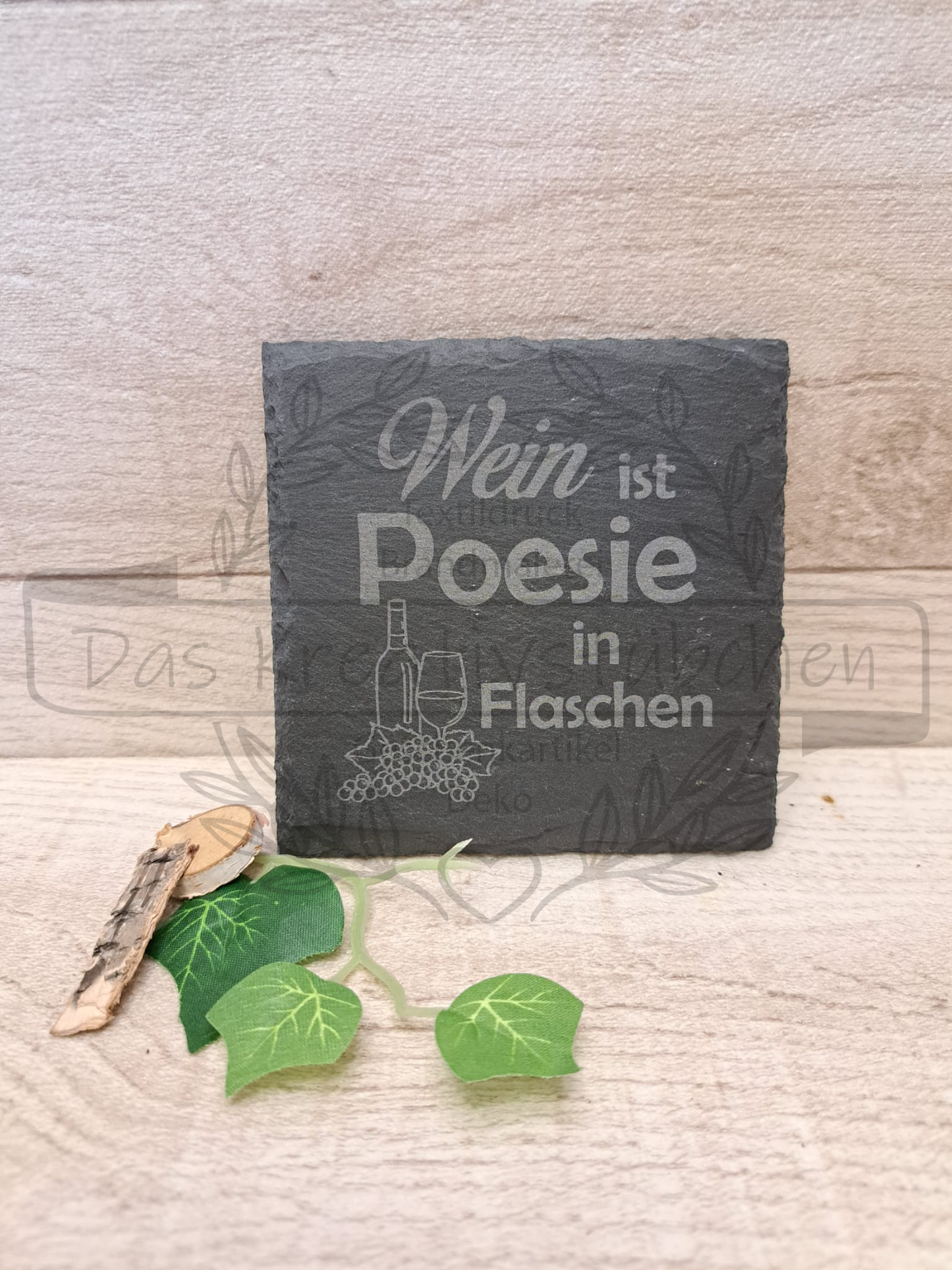 Schieferuntersetzer "Wein ist Poesie"